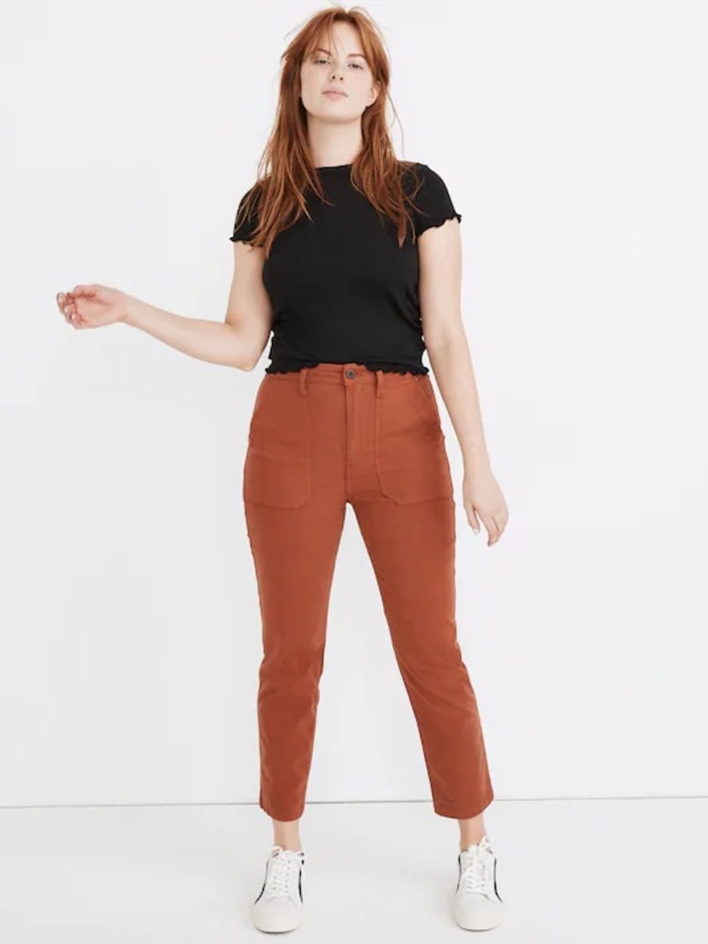 Madewell Curvy Stovepipe Fatigue Pants TENCEL Lyocel Edition in Rusty Torch 27